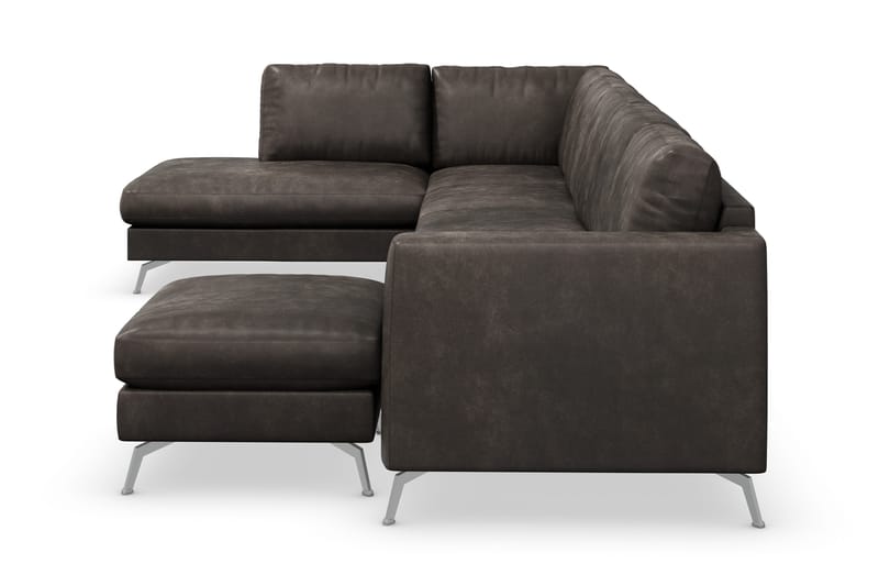 Ocean Lyx 6-personers Venstrevendt U-formet Sofa med Divan og Chaiselong + Fodskammel i Kunstlæder - Mørkegrå - Møbler - Sofaer - Lædersofaer