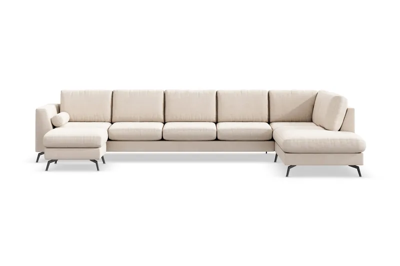 Ocean Lyx 6-personers højrevendt U-formet sofa med divan og chaiselong + fodskammel i stof, Beige