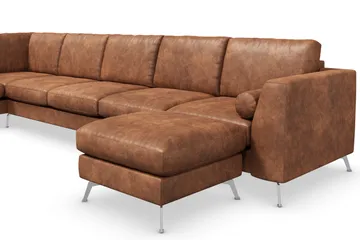 Ocean Lyx 6-personers venstrevendt U-formet sofa med divan og chaiselong + fodskammel i kunstlæder - Brun - Møbler - Sofaer - Lædersofaer