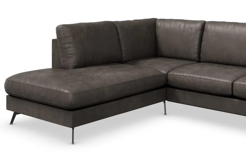 Ocean Lyx 6-personers Venstrevendt U-formet Sofa med Divan og Chaiselong + Fodskammel i Kunstlæder - Mørkegrå - Møbler - Sofaer - Lædersofaer