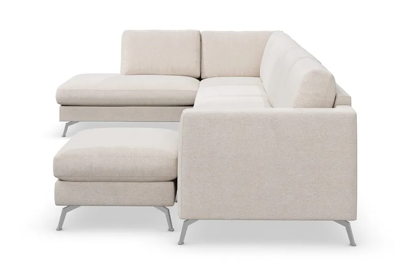 Ocean Lyx 6-personers Venstrevendt U-formet Sofa med Divan og Chaiselong + Fodskammel i Stof - Beige - Møbler - Sofaer - U Sofa