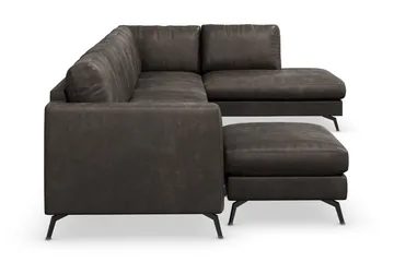 Ocean Lyx 6-personers højrevendt U-formet sofa med divan og chaiselong + fodskammel i kunstlæder - Mørkegrå - Møbler - Sofaer - Lædersofaer