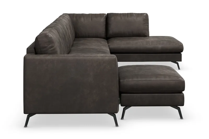 Ocean Lyx 6-personers højrevendt U-formet sofa med divan og chaiselong + fodskammel i kunstlæder - Mørkegrå - Møbler - Sofaer - Lædersofaer