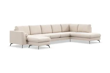 Ocean Lyx 6-personers højrevendt U-formet sofa med divan og chaiselong + fodskammel i stof - Beige - Møbler - Sofaer - U Sofa