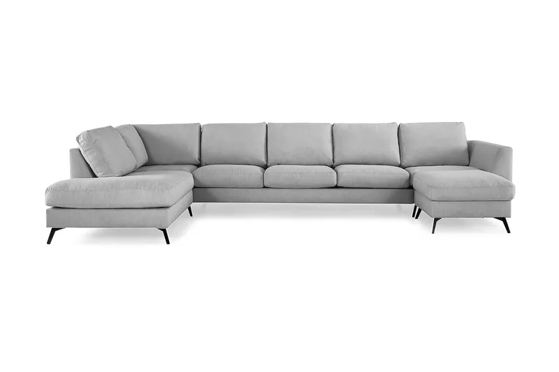 Ocean Lyx 6-personers Venstrevendt U-formet Sofa med Divan og Chaiselong + Fodskammel i Stof, Grå