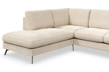 Ocean Lyx 6-personers Venstrevendt U-formet Sofa med Divan og Chaiselong + Fodskammel i Fløjl - Beige - Møbler - Sofaer - U Sofa