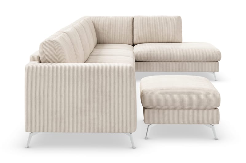 Ocean Lyx 6-personers Højrevendt U-formet Sofa med Divan og Chaiselong + Fodskammel i Manchester - Beige - Møbler - Sofaer - U Sofa