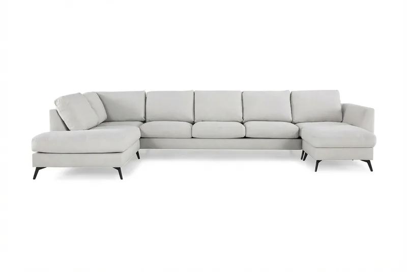 Ocean Lyx 6-personers Venstrevendt U-formet Sofa med Divan og Chaiselong + Fodskammel i Stof, Lysegrå