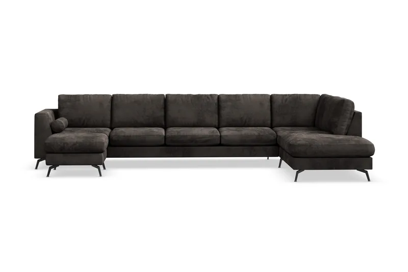 Ocean Lyx 6-personers Højrevendt U-formet Sofa med Divan og Chaiselong + Fodskammel i Fløjl, Mørkegrå