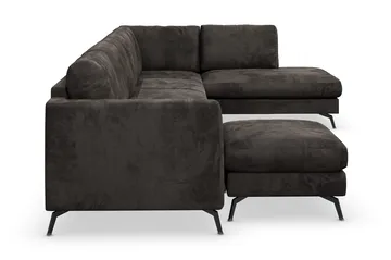 Ocean Lyx 6-personers Højrevendt U-formet Sofa med Divan og Chaiselong + Fodskammel i Fløjl - Mørkegrå - Møbler - Sofaer - U Sofa