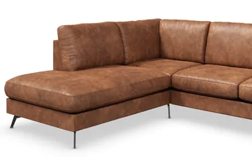 Ocean Lyx 6-personers Venstrevendt U-formet Sofa med Divan og Chaiselong + Fodskammel i Kunstlæder - Brun - Møbler - Sofaer - Lædersofaer