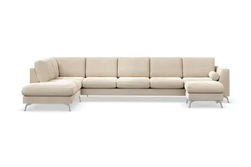 Ocean Lyx 6-personers Venstrevendt U-formet Sofa med Divan og Chaiselong + Fodskammel i Fløjl