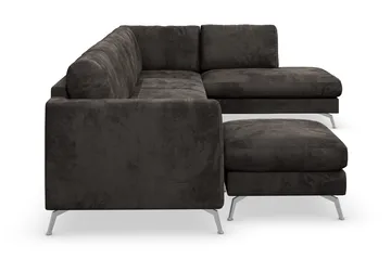 Ocean Lyx 6-personers Højrevendt U-formet Sofa med Divan og Chaiselong + Fodskammel i Fløjl - Mørkegrå - Møbler - Sofaer - U Sofa