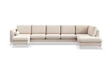 Ocean Lyx 6-personers Højrevendt U-formet Sofa med Divan og Chaiselong + Fodskammel i Stof