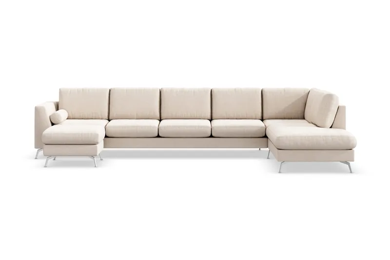 Ocean Lyx 6-personers Højrevendt U-formet Sofa med Divan og Chaiselong + Fodskammel i Stof, Beige