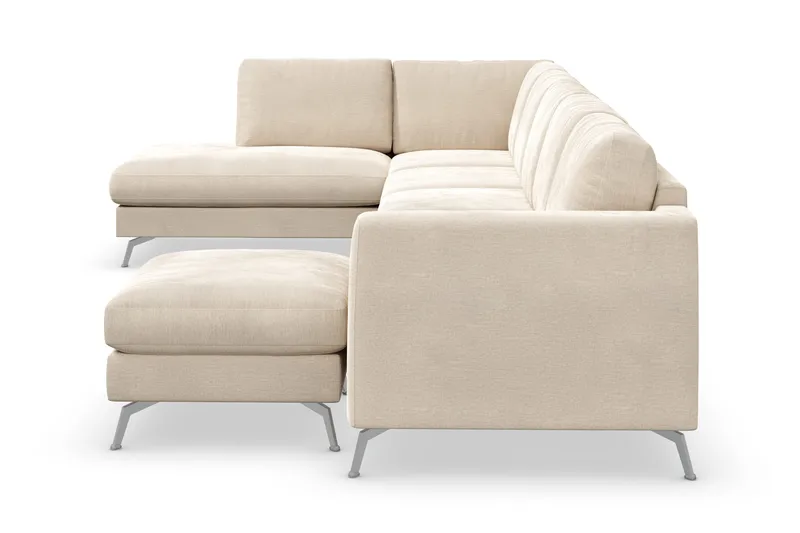 Ocean Lyx 6-personers Venstrevendt U-formet Sofa med Divan og Chaiselong + Fodskammel i Fløjl - Beige - Møbler - Sofaer - U Sofa