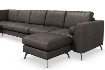 Ocean Lyx 6-personers venstrevendt U-formet sofa med divan og chaiselong + fodskammel i kunstlæder - Mørkegrå - Møbler - Sofaer - Lædersofaer