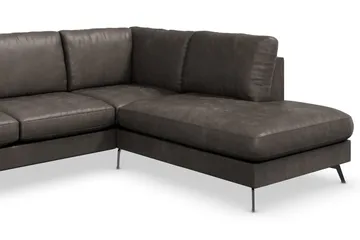 Ocean Lyx 6-personers højrevendt U-formet sofa med divan og chaiselong + fodskammel i kunstlæder - Mørkegrå - Møbler - Sofaer - Lædersofaer