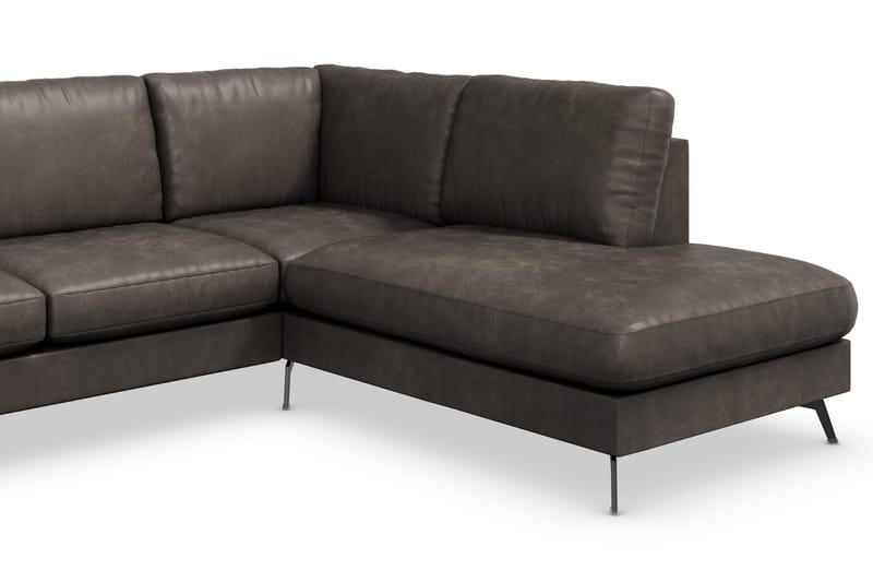 Ocean Lyx 6-personers højrevendt U-formet sofa med divan og chaiselong + fodskammel i kunstlæder - Mørkegrå - Møbler - Sofaer - Lædersofaer