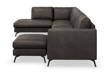 Ocean Lyx 6-personers venstrevendt U-formet sofa med divan og chaiselong + fodskammel i kunstlæder - Mørkegrå - Møbler - Sofaer - Lædersofaer