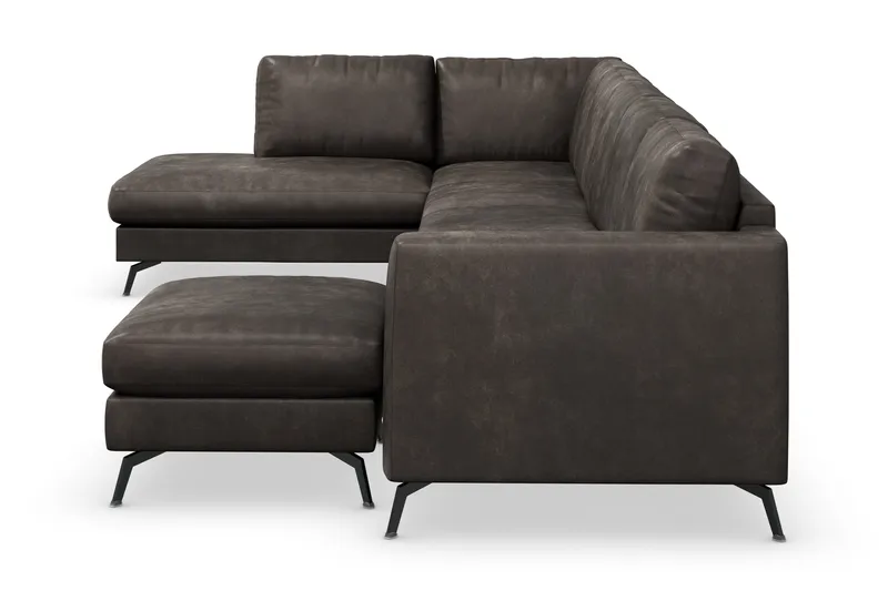 Ocean Lyx 6-personers Venstrevendt U-formet Sofa med Divan og Chaiselong + Fodskammel i Kunstlæder - Mørkegrå - Møbler - Sofaer - Lædersofaer