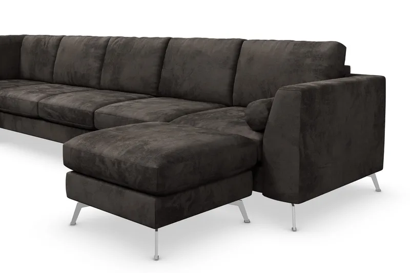 Ocean Lyx 6-personers Venstrevendt U-formet Sofa med Divan og Chaiselong + Fodskammel i Fløjl - Mørkegrå - Møbler - Sofaer - U Sofa