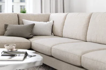 Ocean Lyx 6-personers Venstrevendt U-formet Sofa med Divan og Chaiselong + Fodskammel i Stof - Beige - Møbler - Sofaer - U Sofa