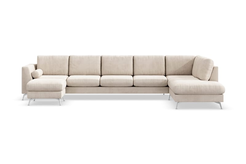 Ocean Lyx 6-personers Højrevendt U-formet Sofa med Divan og Chaiselong + Fodskammel i Manchester - Beige - Møbler - Sofaer - U Sofa