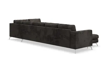 Ocean Lyx 6-personers Højrevendt U-formet Sofa med Divan og Chaiselong + Fodskammel i Fløjl - Mørkegrå - Møbler - Sofaer - U Sofa