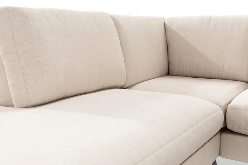 Ocean Lyx 6-personers venstrevendt U-formet sofa med divan og chaiselong + fodskammel i stof - Beige - Møbler - Sofaer - U Sofa