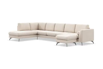 Ocean Lyx 6-personers venstrevendt U-formet sofa med divan og chaiselong + fodskammel i stof - Beige - Møbler - Sofaer - U Sofa