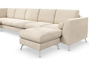 Ocean Lyx 6-personers Venstrevendt U-formet Sofa med Divan og Chaiselong + Fodskammel i Fløjl - Beige - Møbler - Sofaer - U Sofa