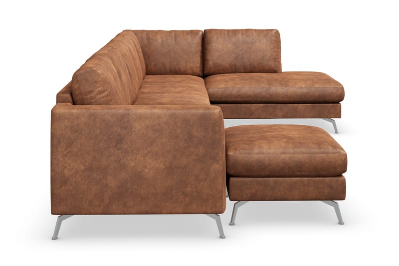 Ocean Lyx 6-personers Højrevendt U-formet Sofa med Divan og Chaiselong + Fodskammel i Kunstlæder - Brun - Møbler - Sofaer - Lædersofaer