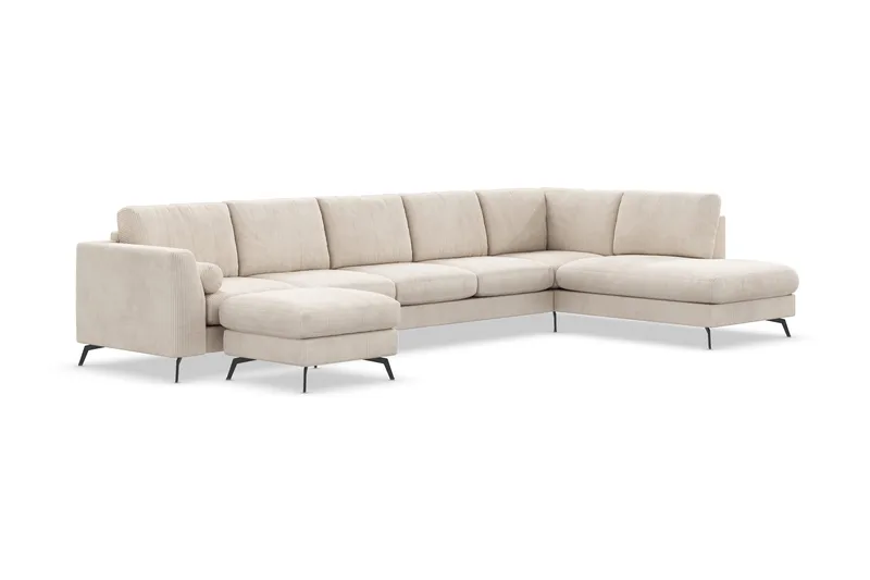 Ocean Lyx 6-personers Højrevendt U-formet Sofa med Divan og Chaiselong + Fodskammel i Manchester - Beige - Møbler - Sofaer - U Sofa