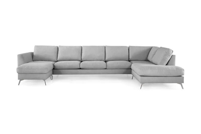 Ocean Lyx 6-personers Højrevendt U-formet Sofa med Divan og Chaiselong + Fodskammel i Stof, Grå