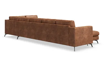 Ocean Lyx 6-personers højrevendt U-formet sofa med divan og chaiselong + fodskammel i kunstlæder - Brun - Møbler - Sofaer - Lædersofaer