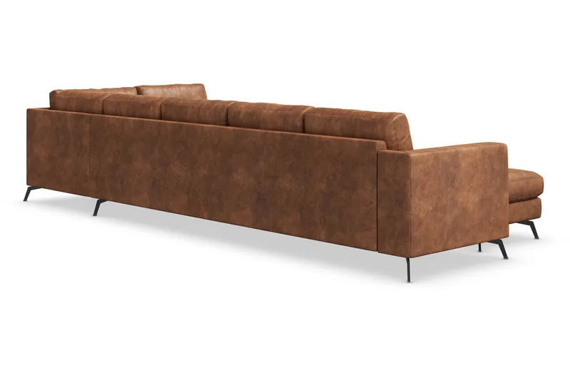Ocean Lyx 6-personers højrevendt U-formet sofa med divan og chaiselong + fodskammel i kunstlæder - Brun - Møbler - Sofaer - Lædersofaer