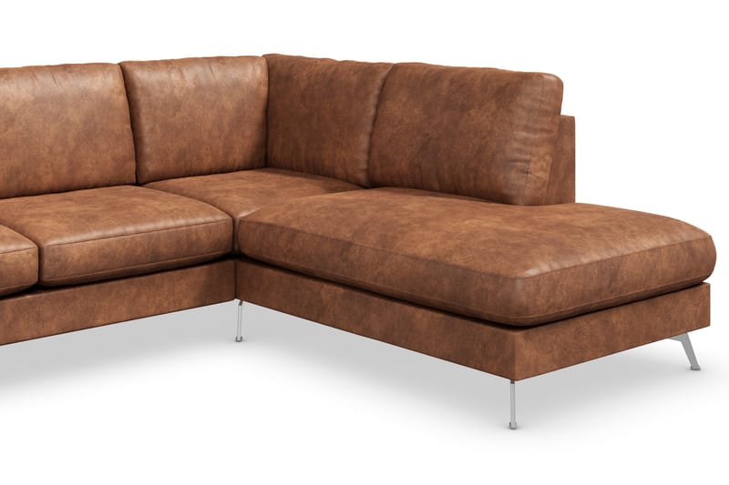 Ocean Lyx 6-personers Højrevendt U-formet Sofa med Divan og Chaiselong + Fodskammel i Kunstlæder - Brun - Møbler - Sofaer - Lædersofaer