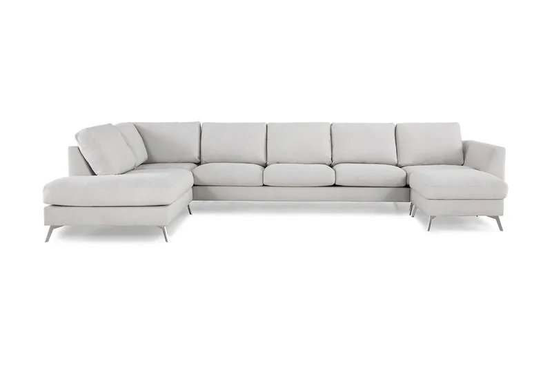 Ocean Lyx 6-personers Venstrevendt U-formet Sofa med Divan og Chaiselong + Fodskammel i Stof, Lysegrå