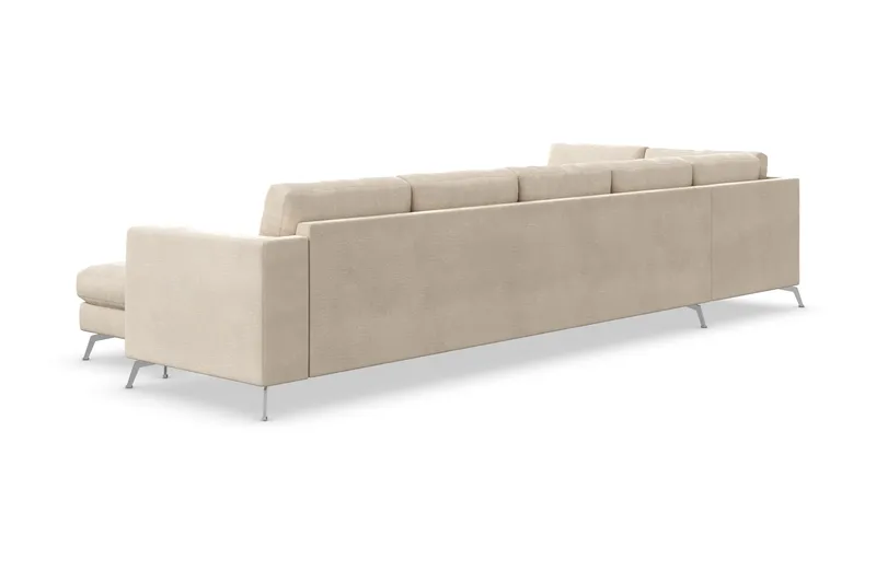 Ocean Lyx 6-personers Venstrevendt U-formet Sofa med Divan og Chaiselong + Fodskammel i Fløjl - Beige - Møbler - Sofaer - U Sofa