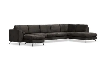 Ocean Lyx 6-personers Højrevendt U-formet Sofa med Divan og Chaiselong + Fodskammel i Fløjl - Mørkegrå - Møbler - Sofaer - U Sofa