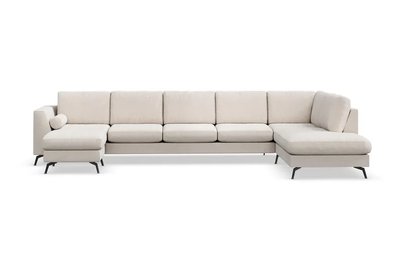 Ocean Lyx 6-personers Højrevendt U-formet Sofa med Divan og Chaiselong + Fodskammel i Stof, Beige