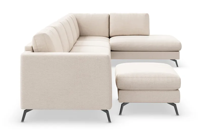 Ocean Lyx 6-personers højrevendt U-formet sofa med divan og chaiselong + fodskammel i stof - Beige - Møbler - Sofaer - U Sofa
