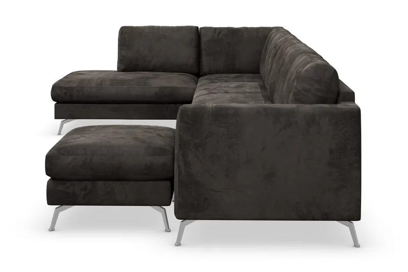Ocean Lyx 6-personers Venstrevendt U-formet Sofa med Divan og Chaiselong + Fodskammel i Fløjl - Mørkegrå - Møbler - Sofaer - U Sofa