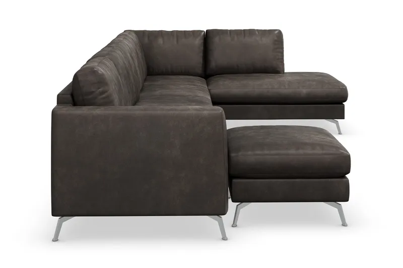 Ocean Lyx 6-personers højrevendt U-formet sofa med divan og chaiselong + fodskammel i kunstlæder - Mørkegrå - Møbler - Sofaer - Lædersofaer