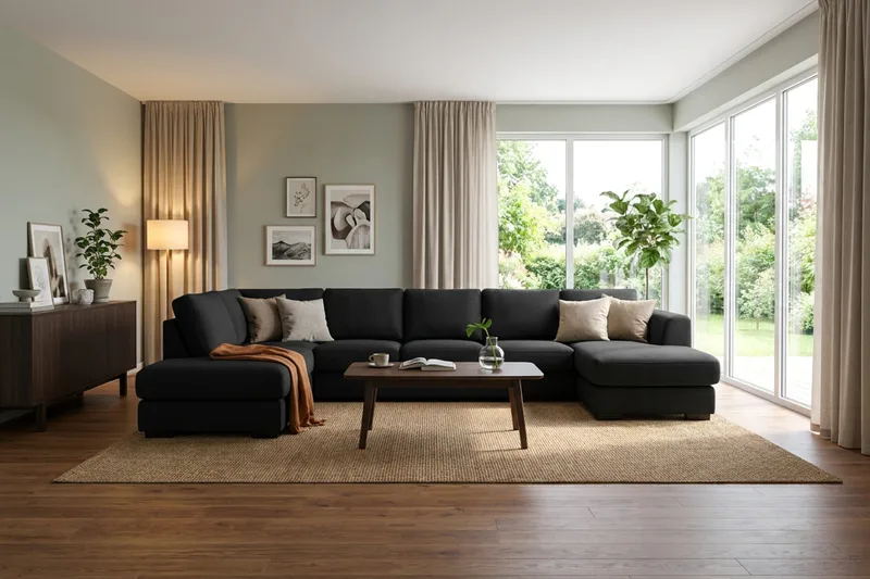 Optus 6-personers U-sofa med divan og chaiselong højre - Sort - Møbler - Sofaer - U Sofa