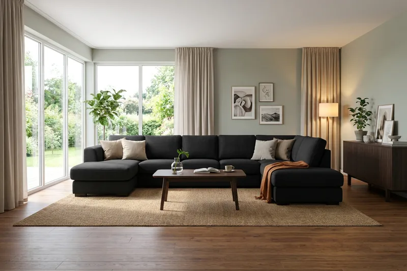 Optus 6-personers U-sofa med divan og chaiselong venstre - Sort - Møbler - Sofaer - U Sofa