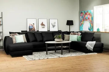 Optus 6-personers Højrevendt U-formet Large Sofa med Divan og Chaiselong i Stof inkl. Kuvertpuder - Sort - Møbler - Sofaer - U Sofa