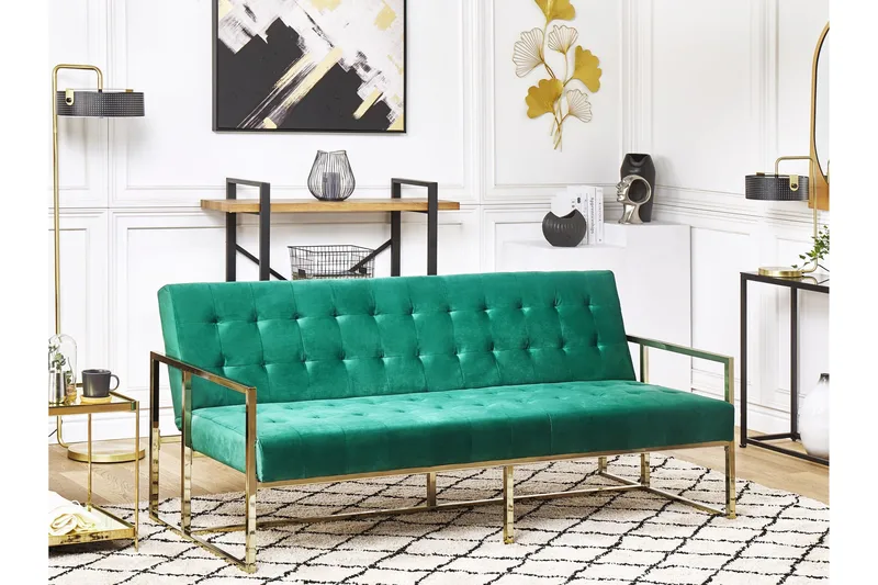 Ordsbo Sofa 3-personers - Guld/Grøn - Møbler - Sofaer - Velour sofaer