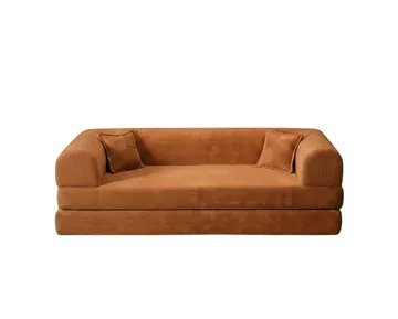 Pento 3-personers Ribbet Sovesofa i Stof - Cognac - Møbler - Sofaer - Sovesofaer